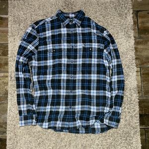 Blue, black, and white flannel